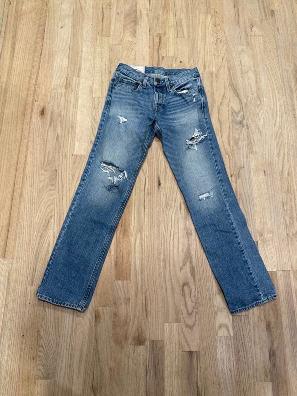 Hollister Distressed Light Blue Straight Jeans